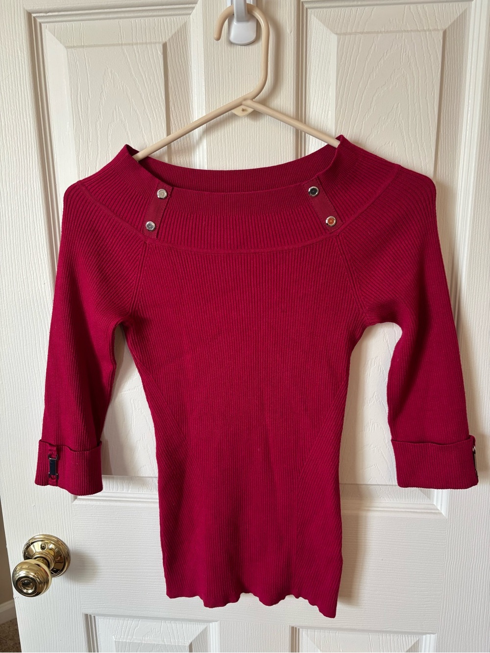 White House Black Market Off-the-Shoulder Ribbed Sweater - Crimson